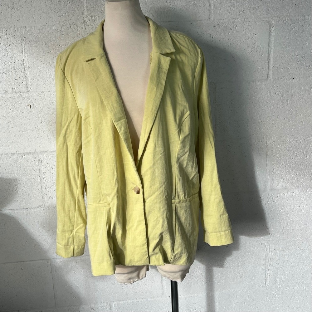 Maurices Womens Blazer Textured Single Button Yellow 2X